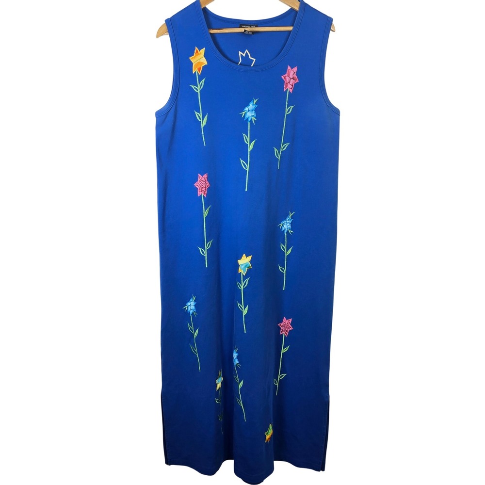 Morgan Cole Royal Blue‎ Sleeveless Embroidered Flower Maxi Dress XL
